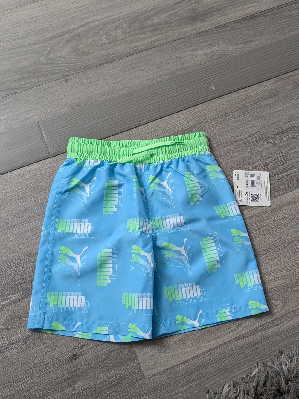 Puma Blue & Neon Green Kids Swim Shorts